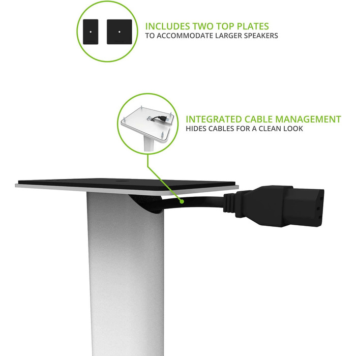Підлогові стійки для колонок Kanto SP26PLW (пара) - 26 дюймів, білий | Для полицевих колонок середнього та великого розміру | Сталь, пінопакет, поворотна пластина 30°