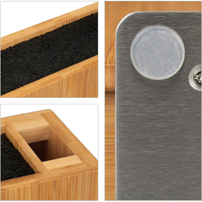 Relaxdays Knife Block, Unfurnished, Bamboo Knife Holder, Universal, Knife Storage with Brush Insert, Natural/Black, 23 x 30 x 12 cm