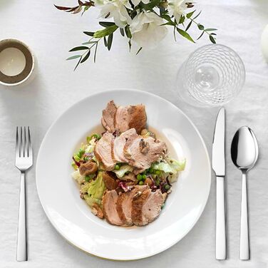 Herogo Cutlery Set 12 People, 60-Piece Stainless Steel Polished Cutlery Set, Silver Table Cutlery with Fork, Spoon, Knife Set for Family/Party/Hotel, Rust-Proof, Dishwasher-Safe