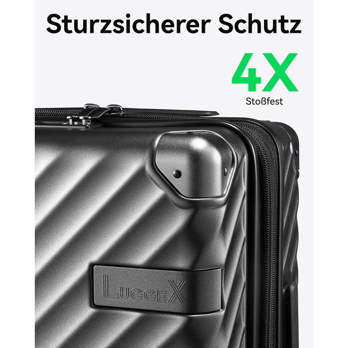 LUGGEX Carry-on Suitcase Hard Shell with Wheels - Expandable to 38L - Robust Polycarbonate for Stress-Free Travel (Metallic Black, 20/24/28)