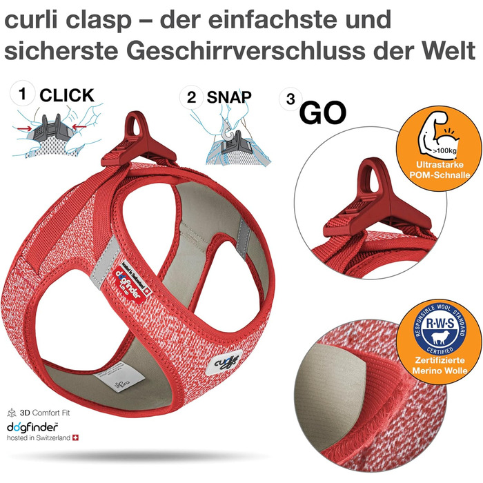 Шлейка для собак Merino curi Casp Back (2XS, Червоний)