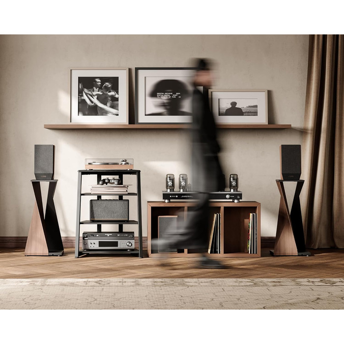 FITUEYES HiFi тумба для вінілу та аудіотехніки з полицями, чорна, 61x52x78 см