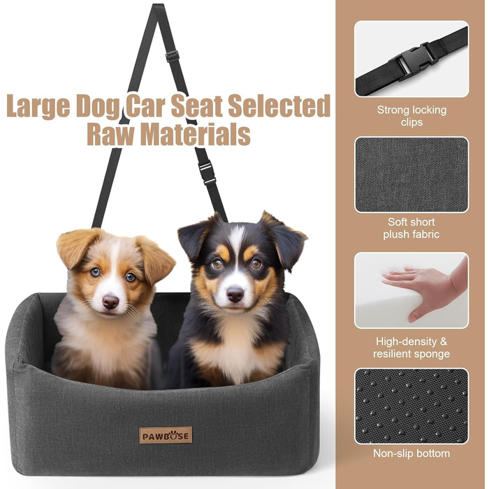 Автокрісло для собак середніх порід до 15 кг з ременем безпеки, знімне та миється (сірий)