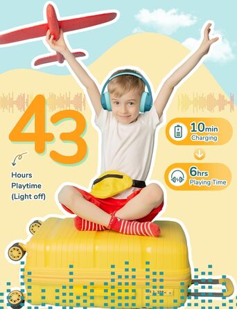 iClever Bluetooth навушники для дітей з LED-підсвіткою, обмеження гучності 74/85dBA, 43 години роботи, стерео звук, Type-C, AUX-кабель, Bluetooth 5.3, для планшетів/подорожей (Турквіс)