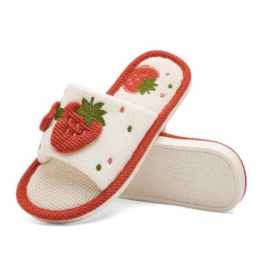 Тапочки жіночі халатні з льону для дому, м'які, антиковзні, для відпочинку (червоні, 38/39 EU)