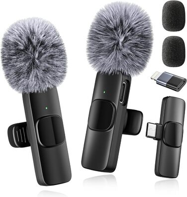 Мікрофон Lavalier Mini Mic Pro (2 шт.) з USB-C для iPhone, iPad, Android - для відео, інтерв'ю, подкастів, Vlog, TikTok, YouTube (сірий)