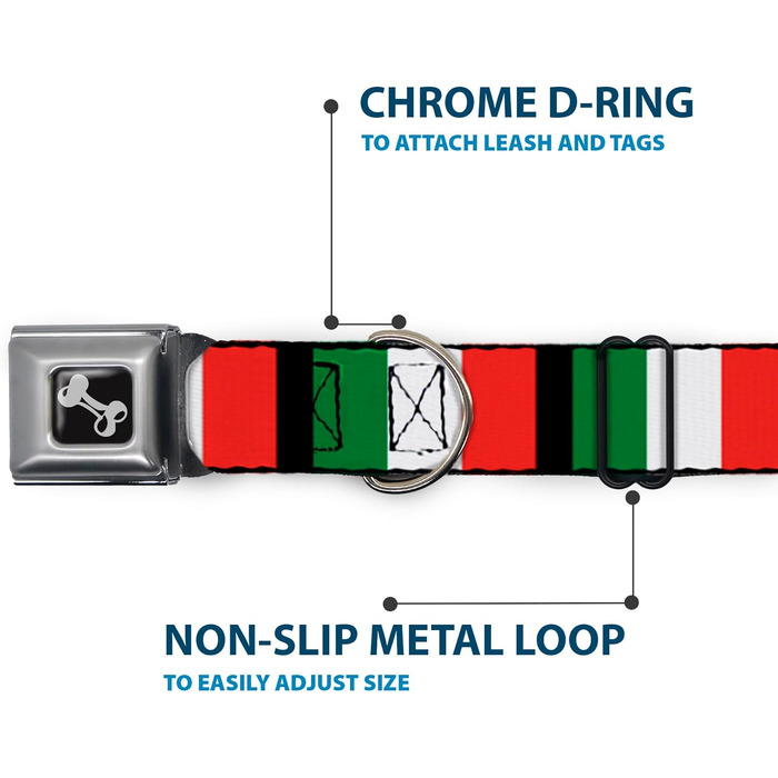 Нашийник для собак Buckle-Down з пряжкою Italy Flags, 2.5 см (1 дюйм) ширина, розмір M (11-17 дюймів)