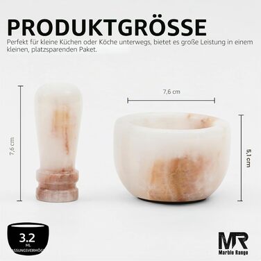 Ступка з товкачем з натурального білого мармуру (White Onyx), 7.6 см — ручна млинова ступка для часнику, спецій та трав, кухонний аксесуар