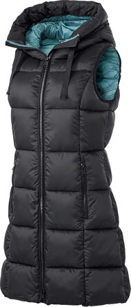 Стьобана жилетка PATSY & LOU з капюшоном, довга жіноча жилетка з двостороннім блискавкою, приталена жилетка для витонченої фігури, тепла та терморегулююча, розмір 36-48 (38, чорний)