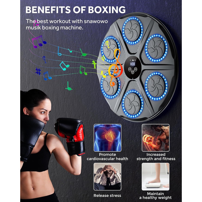 Музична бокс-машина YORRAKA для дорослих з LED-підсвіткою та Bluetooth - бокс-тренажер з 12 режимів швидкості та підрахунку ударів