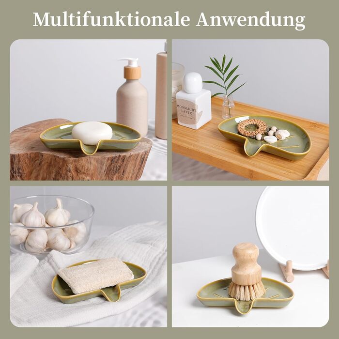 Керамічна мильниця з піддоном ANTIS'S HOME, Зелений милотримач на магнітній основі для ванної, душу та умивальника, Сучасний декор для ванної кімнати