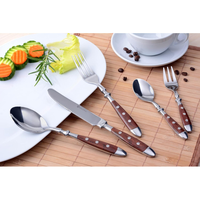 GRÄWE Cutlery Set, Nuremberg, 72-piece, 12 persons, stainless steel, brown handle, rustic, heavy quality, dishwasher-safe, hand-polished. 72-piece | 12 persons