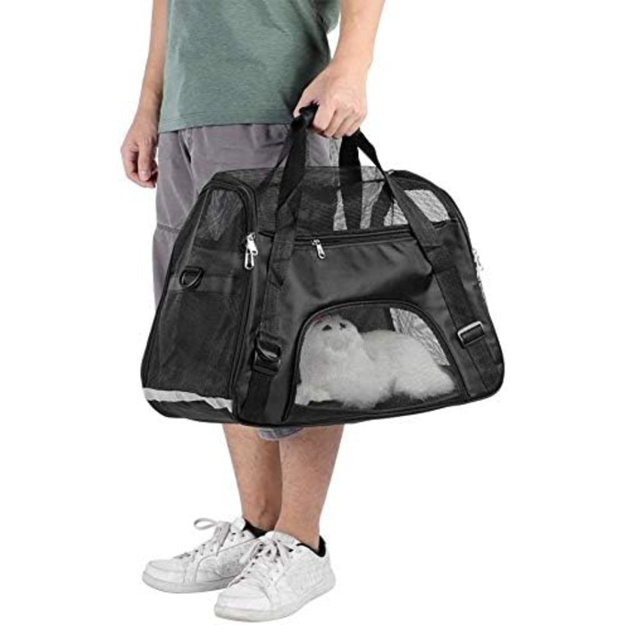 Транспортна сумка для собак і котів, складна переноска для тварин, чорна (L)