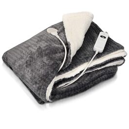 Електрична ковдра Navaris XXL з підігрівом 180x130 см, 3 режими, автовимкнення, пральна, сіра та біла, плюшева