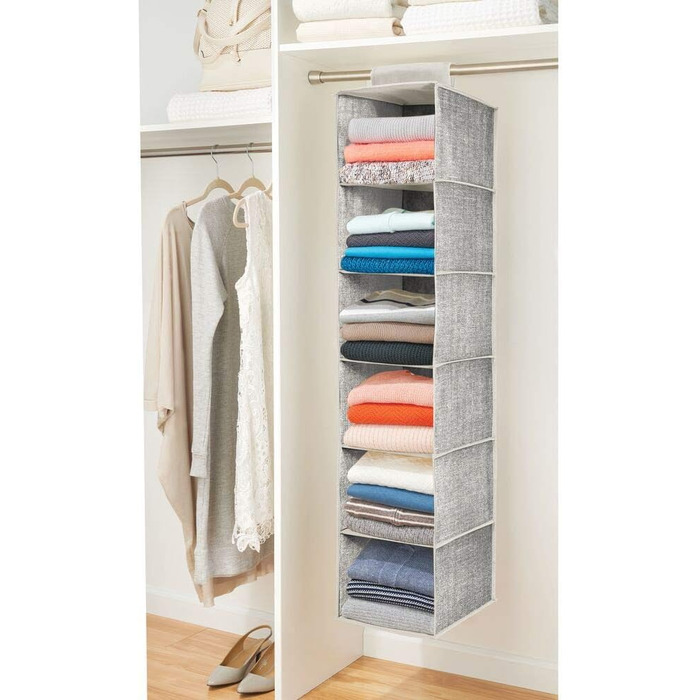 mDesign висувний тканинний шафа з поліестеру – 6 полиць – підвісний шафа для спальні – ідеально підходить як вішалка для одягу, ременів, клатчів – сірий та чорний (Чорний / Кремовий)