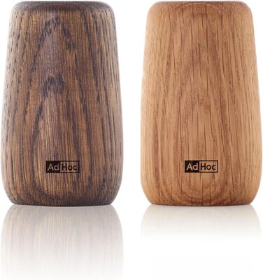 AdHoc GS30 Set of Pepper and Salt Shakers Yoko | Natural Oak Wood, Lightly and Darkly Oiled | Double Holes and Large Opening for Filling