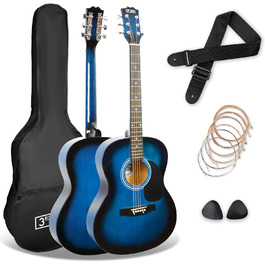 Гітара акустична 3rd Avenue 4/4 зі сталевими струнами, для початківців - комплект з чохлом, медіатором та запасними струнами, 6 місяців безкоштовних уроків (Блакитний)