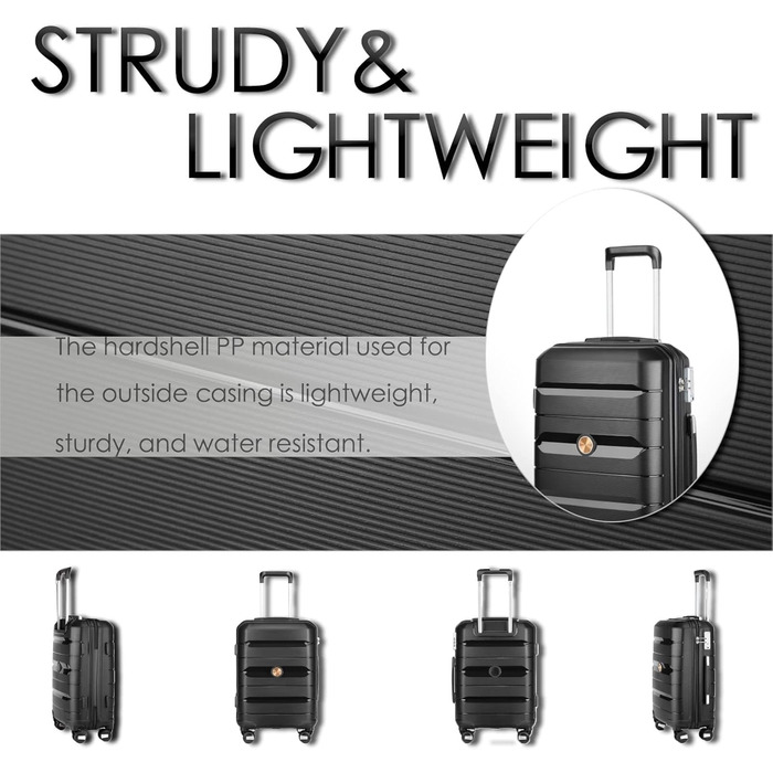 Чохол-валіза Sea Choice з розширенням, ручна поклажа, 4 шт. у наборі, 100% PP, 360° колеса, TSA-замок (Чорний)
