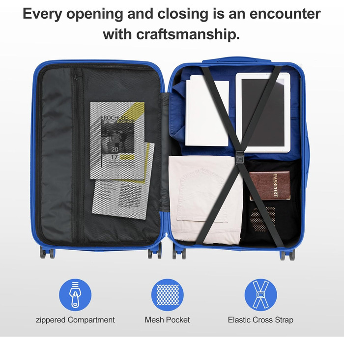 Набір валіз LEADZM 4 шт. з ABS, жорсткий кейс-ролер з телескопічною ручкою, ручна поклажа (темно-синій)