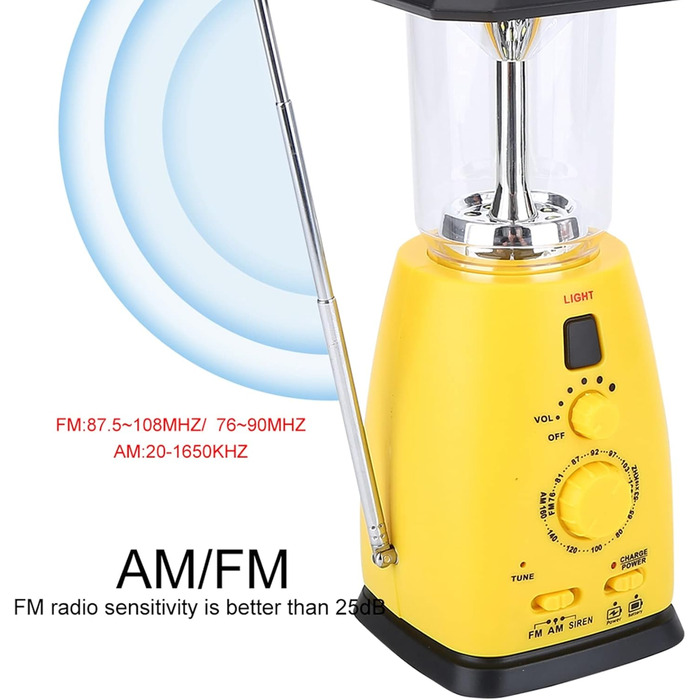 VGEBY LED Camping Lantern, 8 LED Solar Crank Lantern Hand Crank Lantern Rechargeable Solar Lantern With AM/FM Radio FOR Camping, Storms, Power Outages, Hiking, Walking, Festivals, Caravans