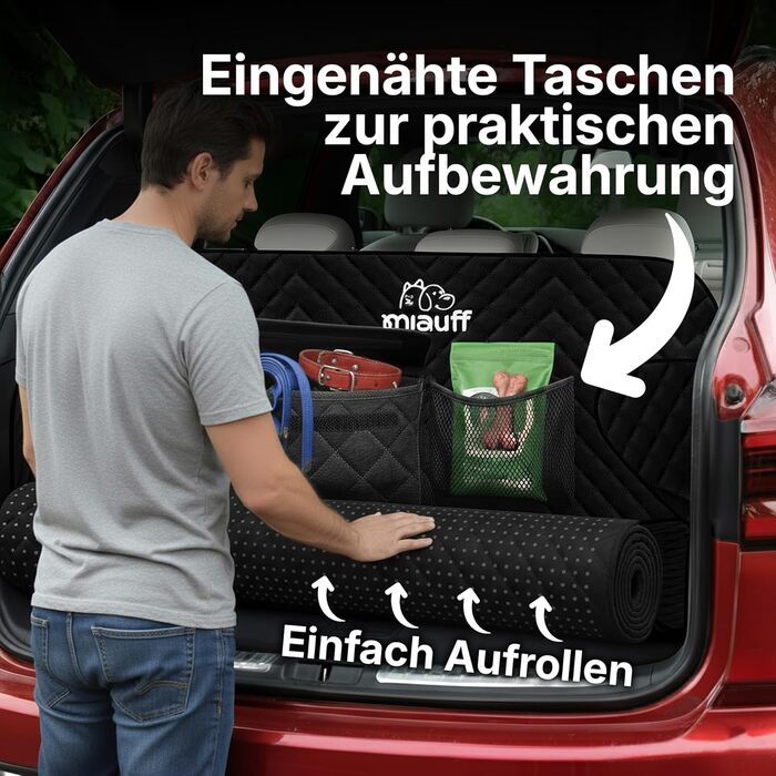 Захист для багажника автомобіля для собак Преміум-якість - Водонепроникний та стійкий до подряпин - Автомобільна підстилка для собак з кишенею - Захист багажника та захист краю вантажного отвору (з прострочкою)