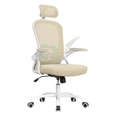 Ергономічне крісло Farini з регулюванням висоти, для офісу та дому, з підголівником, комп'ютерне крісло, до 150 кг, на роликах (білий-хакі)