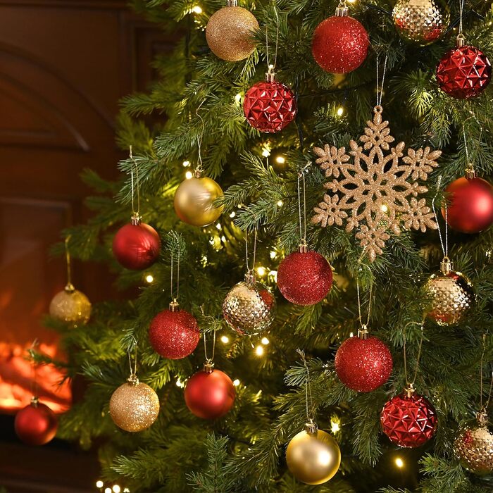 50 шт. новорічні кулі Valery Madelyn, 5 см, біло-золоті, з кріпленням, для прикраси ялинки, міцні, з сніжинками