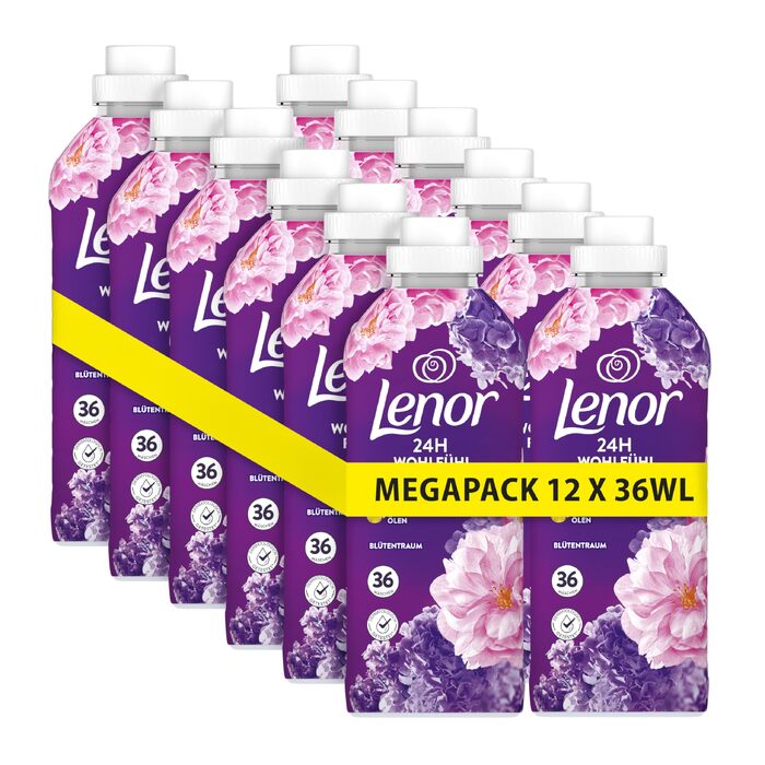 Кондиціонер для білизни Lenor Blütentraum, Мегапак 12 шт по 756 мл (на 432 прання), аромат Квітковий сон, активний захист від запахів