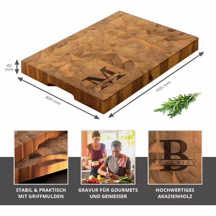 Wooden Cutting Board with Personalized Engraving, Initial and Name, Decorative Serving Tray for Birthdays, Kitchen Accessory for Connoisseurs