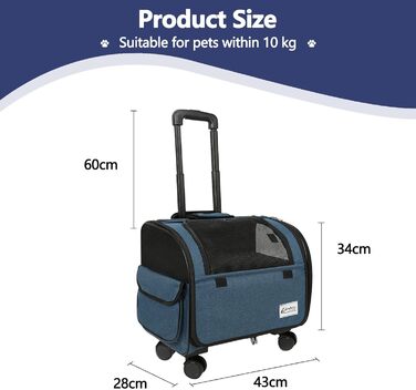 Сумка-переноска для собак та котів Galatée з колесами, транспортна переноска для тварин, схвалена авіакомпаніями, складна переноска з дихаючою сіткою, візок для домашніх тварин (білий/блакитний)