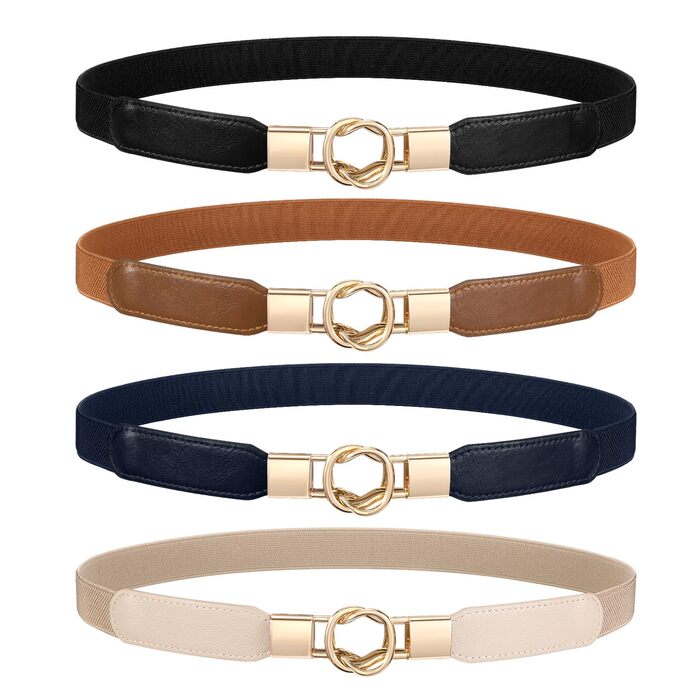 Жіночий еластичний пояс WERFORU (4 шт.) - чорний, коричневий, синій, бежевий - розмір 95-108 см