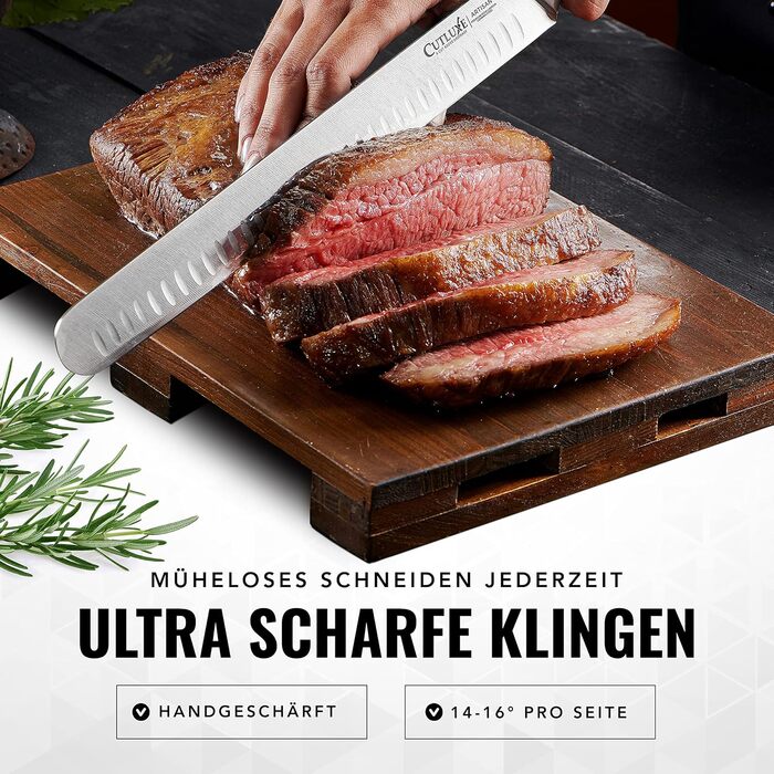 Ніж для нарізання шинки Cutluxe – 30 см, професійний ніж для м'яса та барбекю, з німецької сталі, повний хвостовик, ергономічна ручка та піхви, серія Artisan