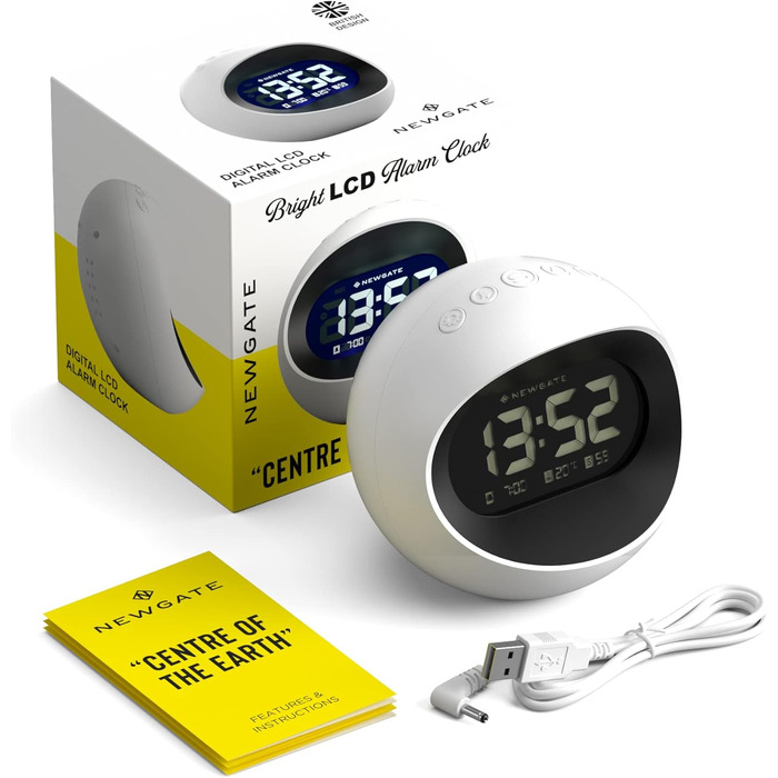 NEWGATE® Digital Centre of the Earth Clock (white with black LCD display) White With Black LCD Display