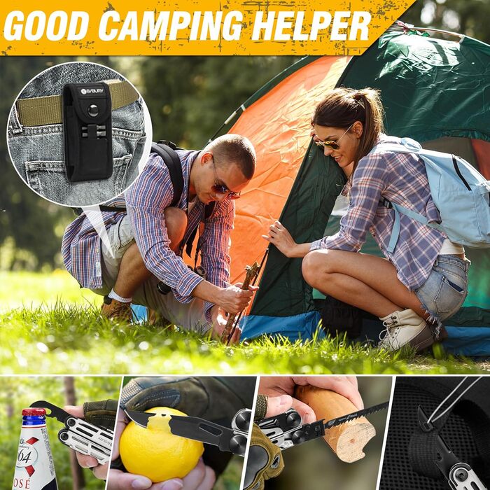 Gift for Men, BIBURY Multitools, Outdoor Multi Tool Folding Pliers with Improved Scissors and Screwdriver, Stainless Steel Multitools with Nylon Pouch, Christmas Gifts for Dad