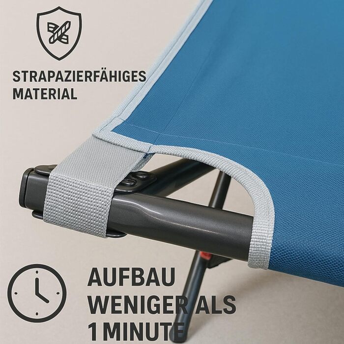 Розкладне ліжко для кемпінгу XL, 203 x 81 см, блакитне, сталеве, до 160 кг