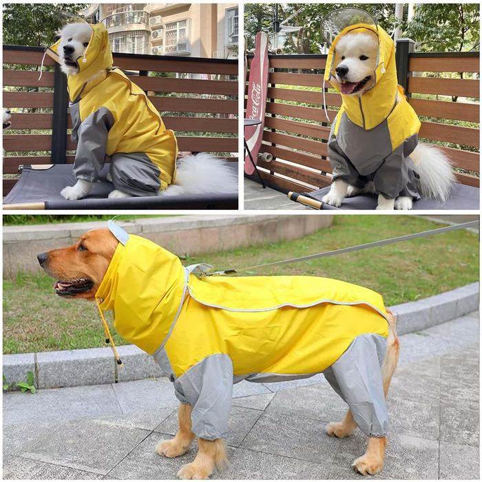 Dog Raincoat, Waterproof Dog Coat with Hood, Lightweight Rain Jacket for Dogs Suitable for Medium and Large Dogs - Perfect for the Dog Park and Dog Vacations - Green (Yellow-28)