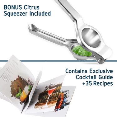 Набір бармена EATEX 16 предметів: шейкер, прес для лимона, інструменти для коктейлів та рецепти. З нержавіючої сталі