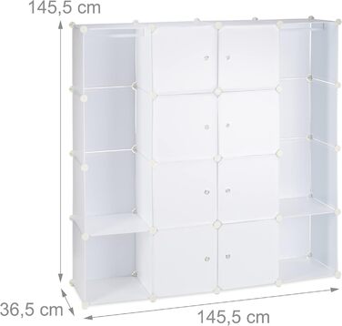 Relaxdays Clothes Cabinet Modular System with 12 Compartments, Large Plastic Wardrobe, 145.5 x 145.5 cm, White