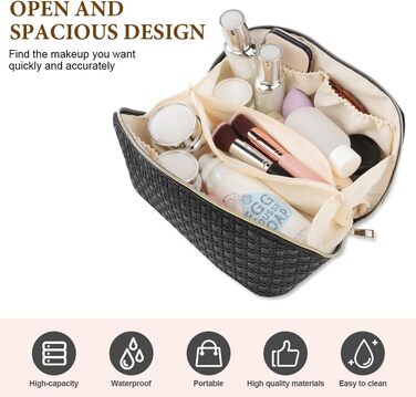 Косметичка для подорожей, PU шкіра, велика місткість, водонепроникна, чорна з геометричним візерунком