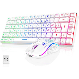 RedThunder Бездротовий Ігровий Набір Клавіатури та Миші, DE TKL Розкладка, 85 Клавіш, Перезаряджувана, Компактна, 7200DPI, для PC, Mac, PS5, Xbox (Біло-Чорний)