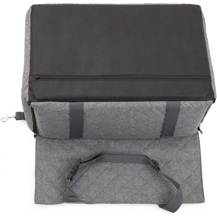 Автомобільний сидіння для собак середніх та великих порід, сіре, розмір M (60x41 см), матеріал: поліестер (імітація льону)