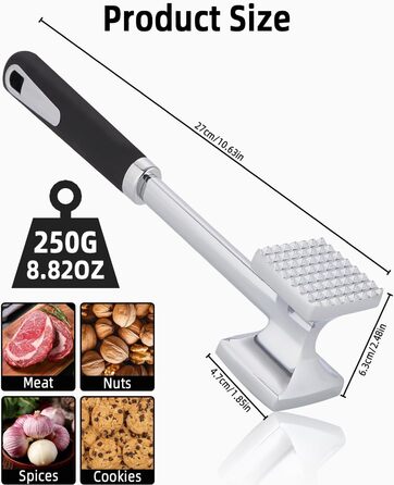 Тідеван Fleischhammer Fleischklopfer: Подвійний молоток для м'яса з нержавіючої сталі 27 см, Antihaft, для стейків, шніцелів, ковбасок, свинини, курки