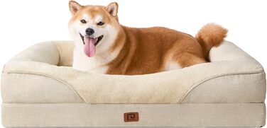 Orthopedic Dog Bed for Large Dogs, Memory Foam, Washable and Waterproof Dog Basket with 4 Sides, Dog Sofa Dog Couch, Non-Slip, 106.5x76x18.5 cm (91 x 68 x 17.5 cm (L x W x H), Beige)