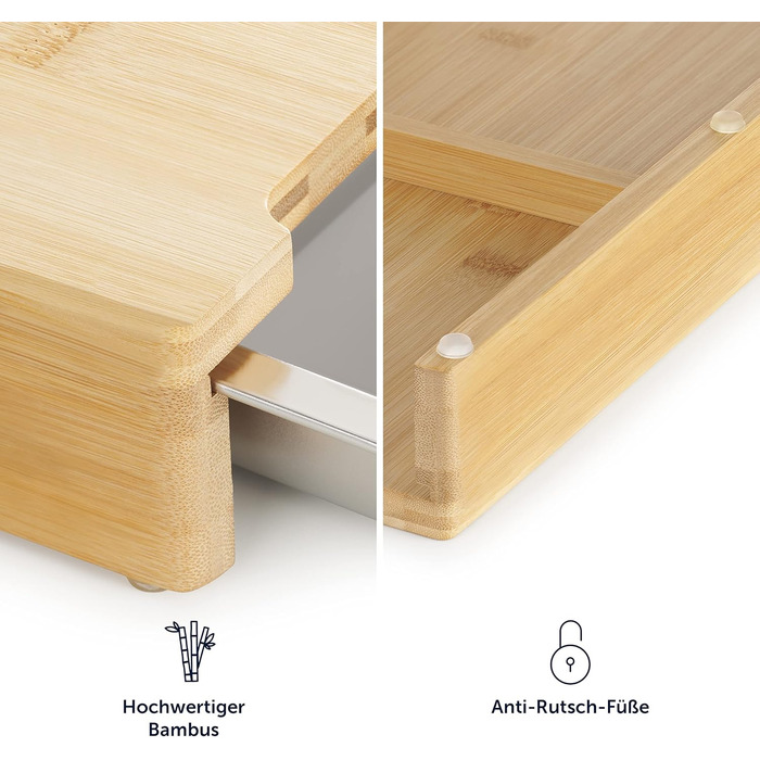 Blumtal Bamboo Cutting Board made of 100% Bamboo with 3 Stainless Steel Catch Basins (oven-safe) - Antibacterial Wooden Board 40x28.5 cm - Wooden Cutting Board - Knife-Friendly Bamboo Cutting Board