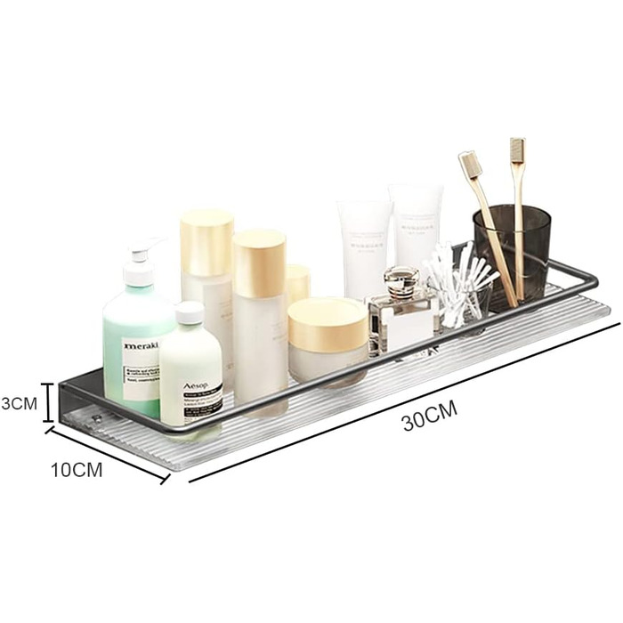 Acrylic Bathroom Shelf with Adhesive Wall Mount, 30 cm, Shower Shelf for Bathroom