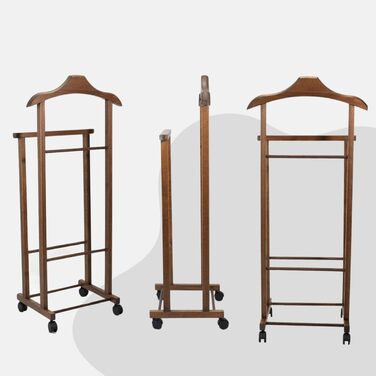 Tomaino - Valet's Bedroom in Wood - Clothes Rack with Wheels Ambrogio - Modern Valet for Clothing and Accessories (Natural)