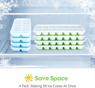 Силіконові форми для льоду з кришкою, BPA-free, набір 8 шт. (стакабельні), для коктейлів, віскі та кави, сертифікація LFGB, синій та зелений кольори