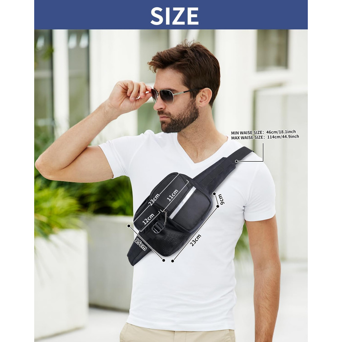 Чоловіча та жіноча поясна сумка-рюкзак на пояс, чорна. Водовідштовхуюча, для подорожей, спорту, бігу та активного відпочинку.