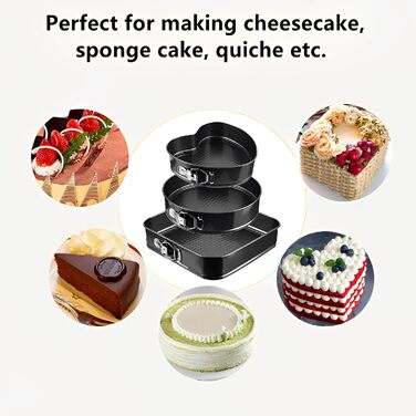 Набір форм для випічки: квадратні, круглі, серцеподібні, 20/22/24 см, знімний дно, антипригарне покриття