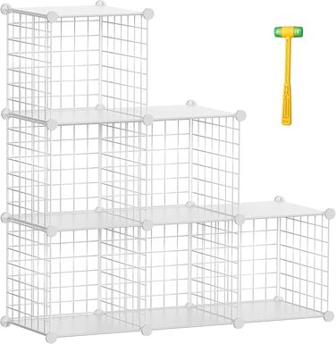 TUMUCUTE Storage Shelf with 9 Cubes, Plastic, Closet, Modular, Bookshelf, Storage Shelves for Bedroom, Living Room, Office, (White Plastic-Iron, 6 Cubes)